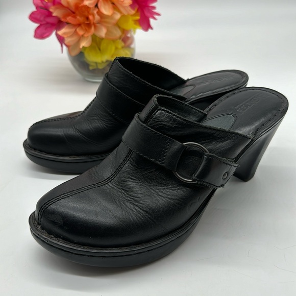 Born Black Leather Mule Heeled Clog Size 9 CM6883E - Picture 1 of 8
